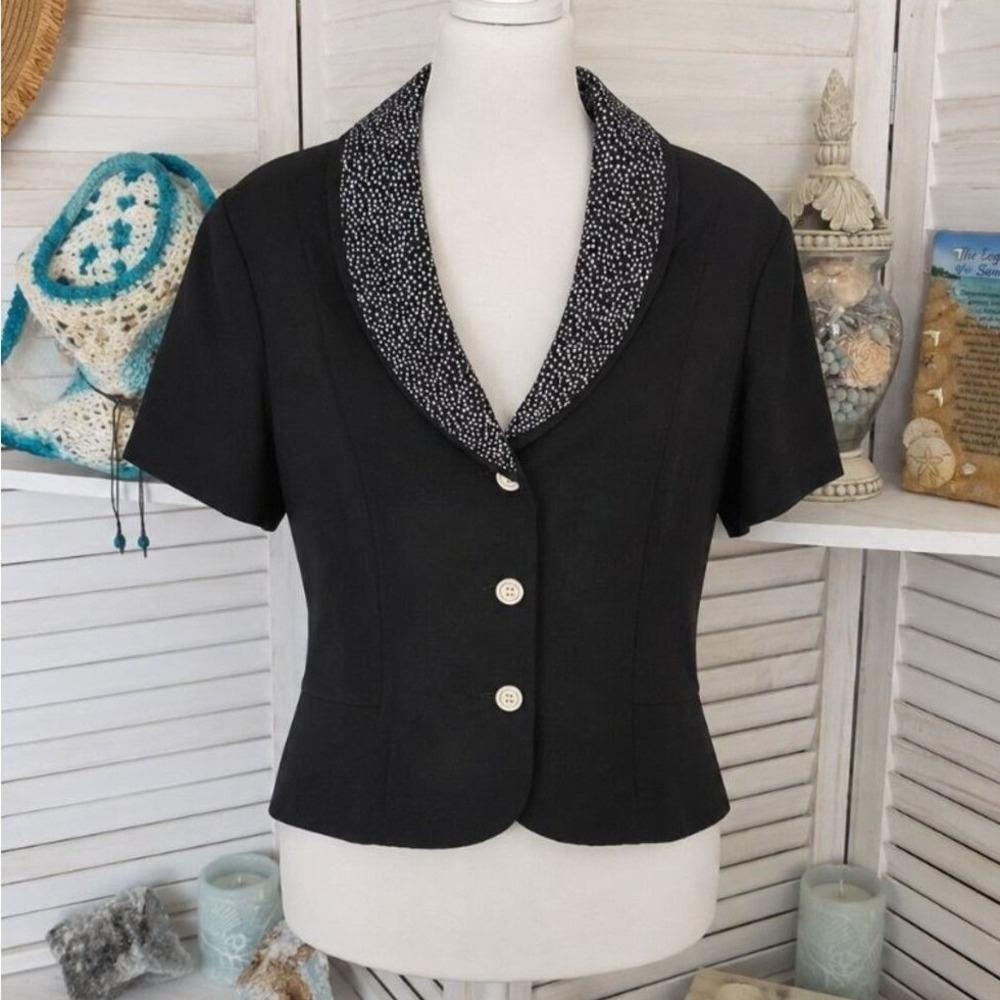 Danny & Nicole Black Polka Dot Collar Blazer Jacket Size 16 |‎ Classic Business